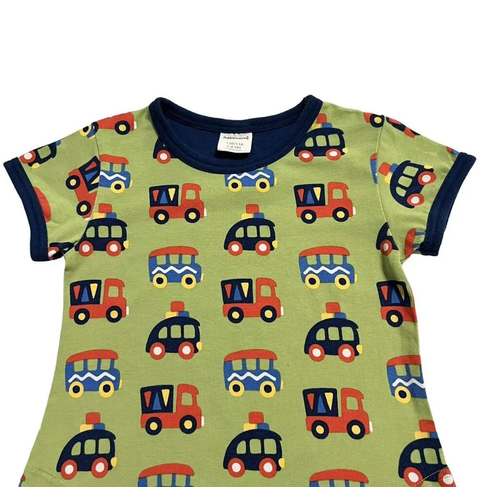 Maxomorra Sz 110/116 (5-6Y) Organic Green Colorful Vehicles Dress